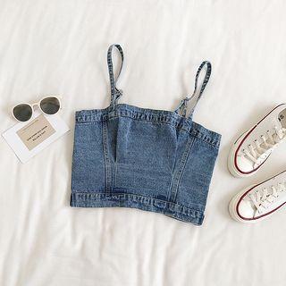 Zip-back Sleeveless Denim Cropped Top Blue - One Size
