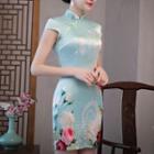 Short-sleeve Floral Print Mini Qipao Dress