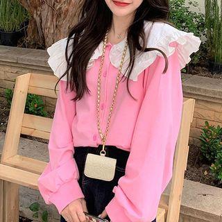 Collared Button-up Light Jacket Pink - One Size