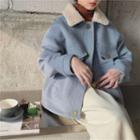 Fleece-collar Cropped Woolen Jacket