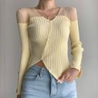 Long-sleeve Two-tone Ribbed Knit Top