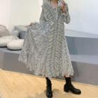 Leopard Print Bell-sleeve Midi A-line Dress