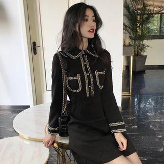 Collared Long-sleeve Mini Dress