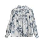 Floral Blouse Gray Print - White - One Size