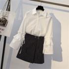 Set: Long-sleeve Shirt + Striped Mini Fitted Skirt