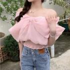 Off-shoulder Bow Blouse Pink - One Size