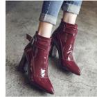 Patent Pointed Toe Block Heel Ankle Boots