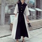 3/4-sleeve Two-tone Midi Shirt Dress