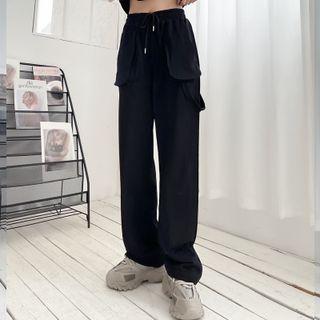 Wide Leg Plain Sweatpants With Front Pocket