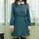 Two-tone Shirtwaist Wrap Minidress Blue Green - One Size