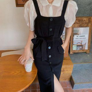 Set: Short-sleeve Shirt + Jumper Midi Dress