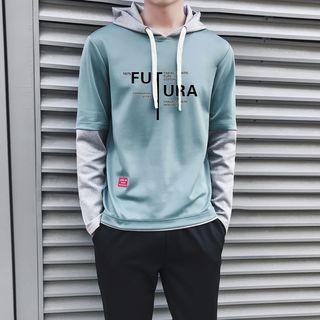 Set: Lettering Mock Two-piece Hoodie + Sweatpants