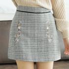 Embroidered Plaid A-line Skirt