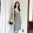 Spaghetti-strap Button-detail Linen Dress