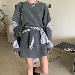 Striped Panel Mini Pullover Dress With Shawl