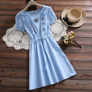 Ethnic Embroidered Ruffle Trim Short-sleeve Dress