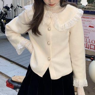 Peter Pan Collar Lace Trim Cardigan