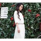 Long-sleeve Gathered-waist Dress