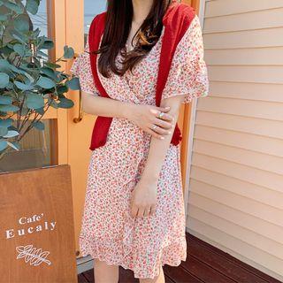 Flounced Floral Chiffon Wrap Dress