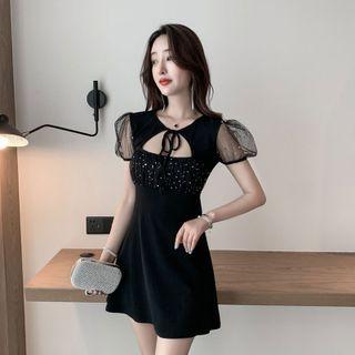 Mesh Panel Cutout Mini A-line Dress