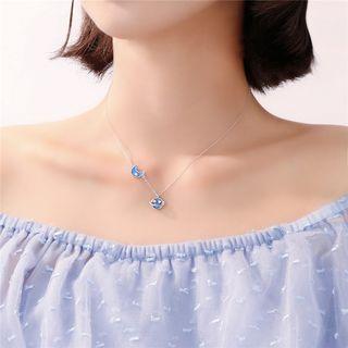 925 Sterling Silver Planet & Moon Pendant Necklace Necklace & Threader Earring - Starry Night - One Size