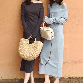 One Shoulder Long-sleeve Midi T-shirt Dress