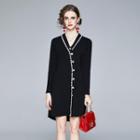 Long-sleeve Button Mini A-line Knit Dress