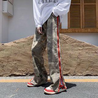 Zipped Hem Camo Print Straight Leg Pants