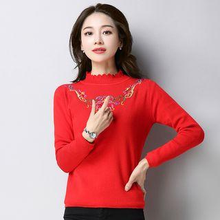 Embroidered Fleece-lined Sweater