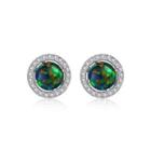 Sterling Silver Simple Bright Geometric Round Green Imitation Opal Stud Earrings With Cubic Zirconia Silver - One Size