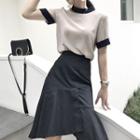 Plain Asymmetric Ruffle Midi-skirt