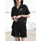 Short-sleeve Rose Embroidered Shirt