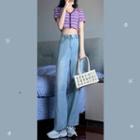 Short-sleeve Striped T-shirt / Straight Leg Jeans / Set
