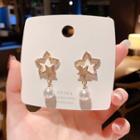 925 Sterling Silver Hollow Star Faux Pearl Drop Earring 1 Pair - E1738 - Gold - One Size