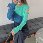Long-sleeve Color-block Cut-out Top