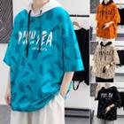 Short-sleeve Leopard Print Hooded T-shirt