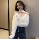 Cold Shoulder Mesh Panel Sweater