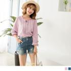 Ruffled Cuff Tie-neck Top