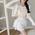 Tank Top / Frill Trim Lace-up Camisole Top / Cardigan / Frill Trim Shorts
