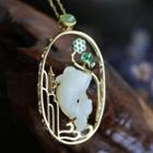 925 Sterling Silver Nephrite Fish Pendant Necklace