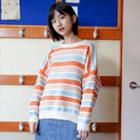 Rainbow Striped Long-sleeve Knit Top Pink - One Size