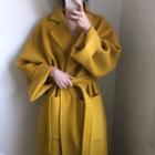 Long-sleeve Lapel Lace-up Plain Woolen Jacket