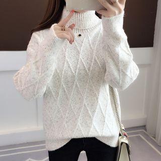 Turtleneck Melange Sweater As Shown In Figure - One Size