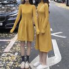 Long-sleeve Knit A-line Dress / Midi Dress
