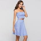 Set: Striped Strapless Cropped Top + A-line Mini Skirt
