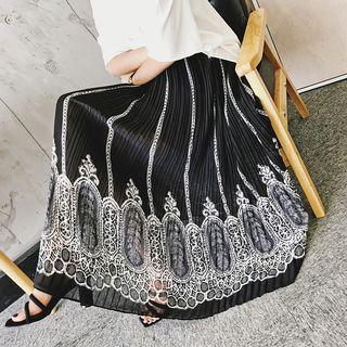 Lace Print Chiffon Midi Skirt