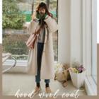 Hooded Single-breasted Long Coat Cream - One Size
