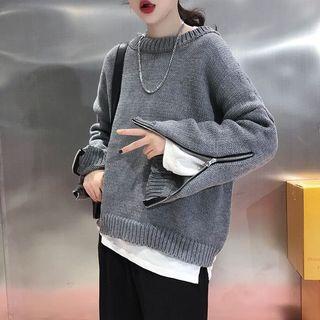 Zipper Accent Sweater As Shown In Figure - One Size