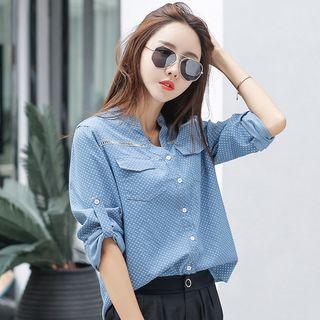 Polka Dot V-neck Long-sleeve Shirt