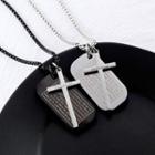 925 Sterling Silver Cross & Tag Pendant Necklace